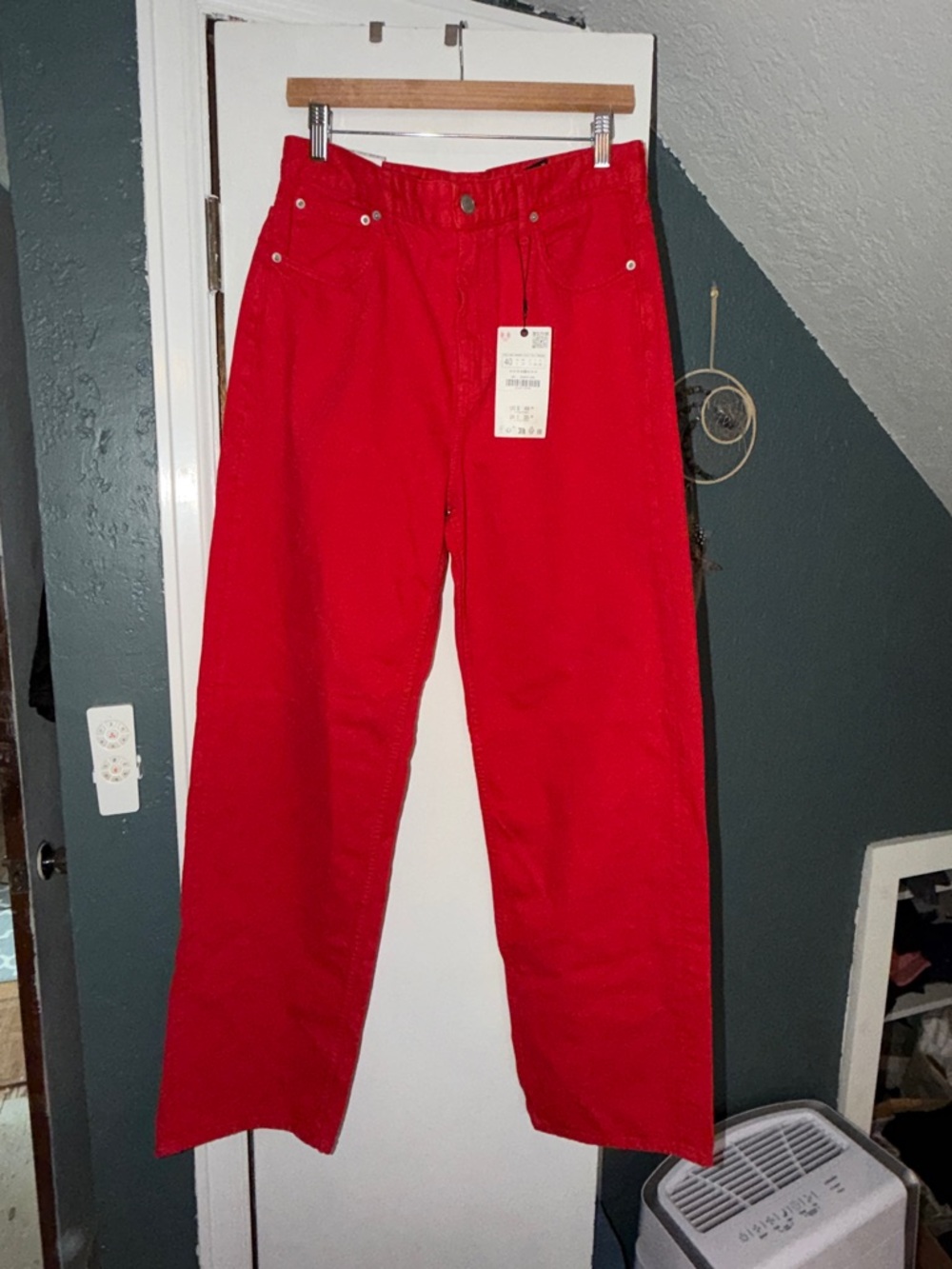 Zara High Rise Wide Leg Jeans in Bright Red